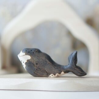 Bowhead whale baby wooden toy, painted with sparkle
