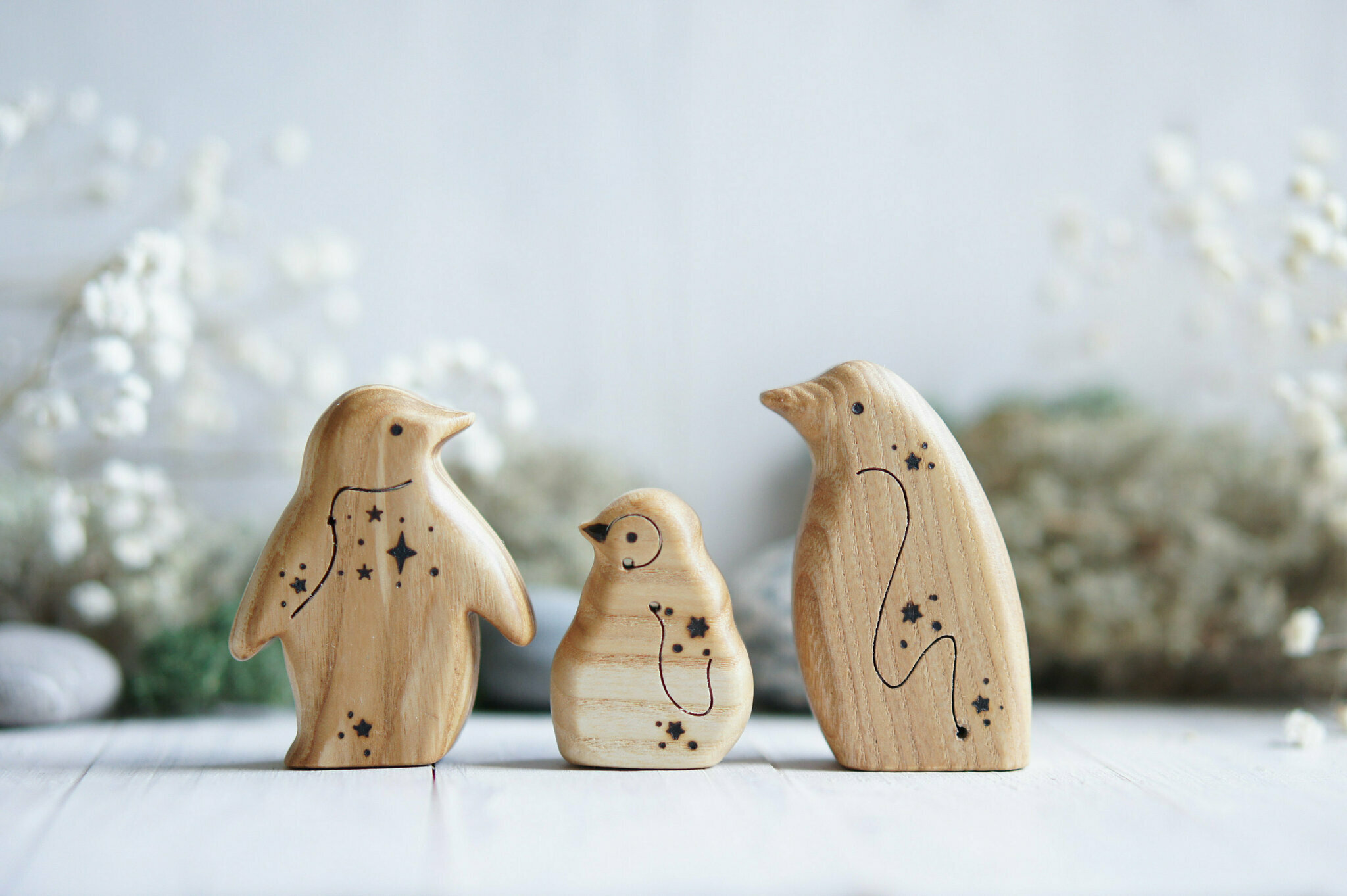 Wooden penguin animal toy set 3 pieces