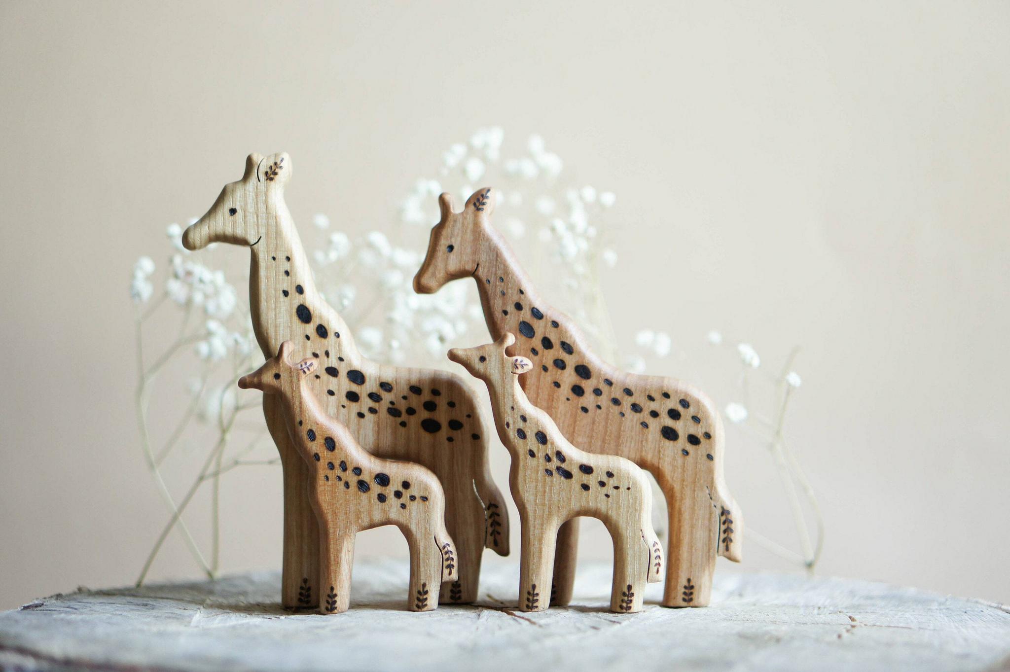 Giraffe family wooden toy