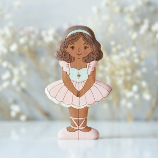 Brunette ballerina with sparkle, dark skin, front