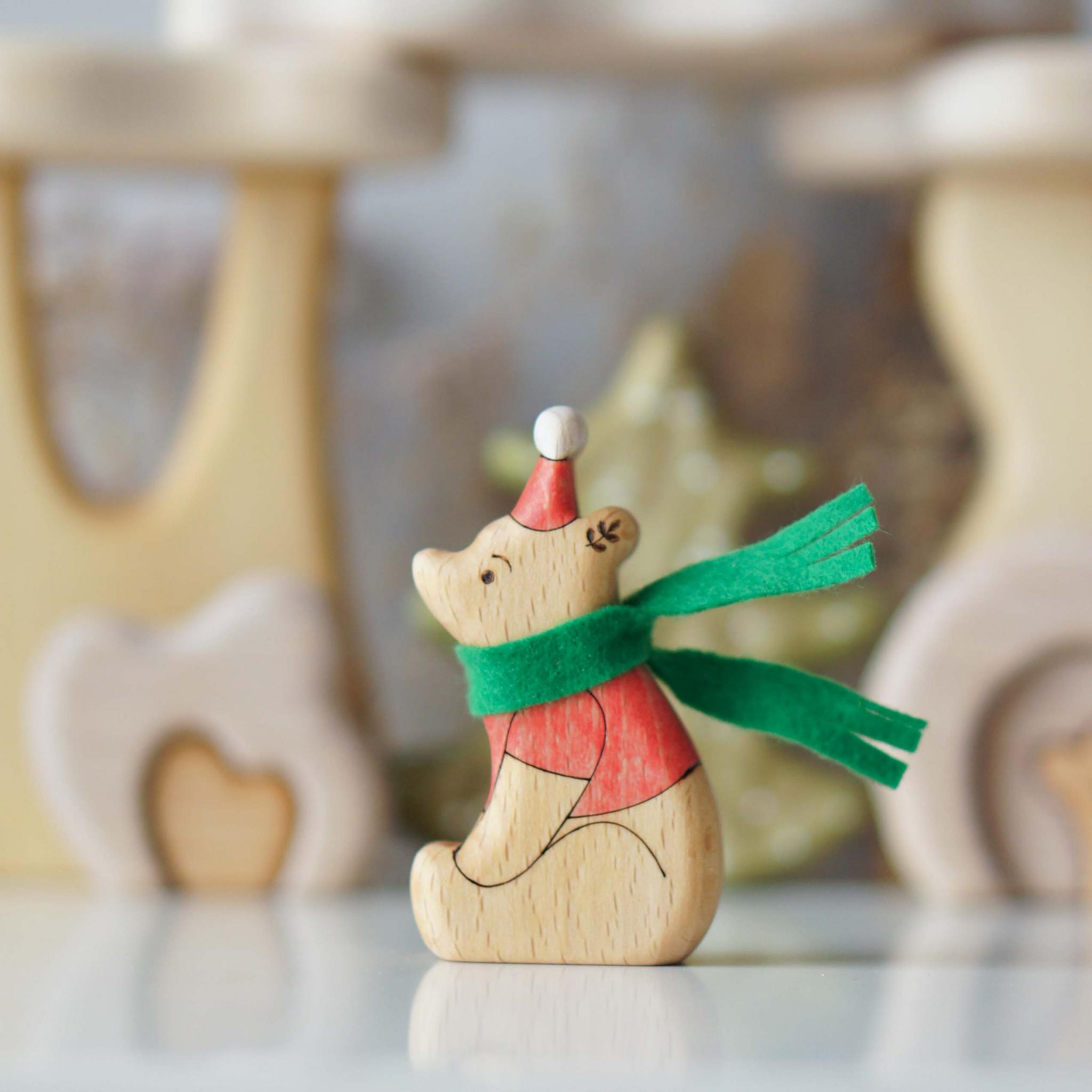 Christmas Bear in Green Scarf