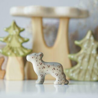 Wooden snow leopard baby toy painted (with sparkle)