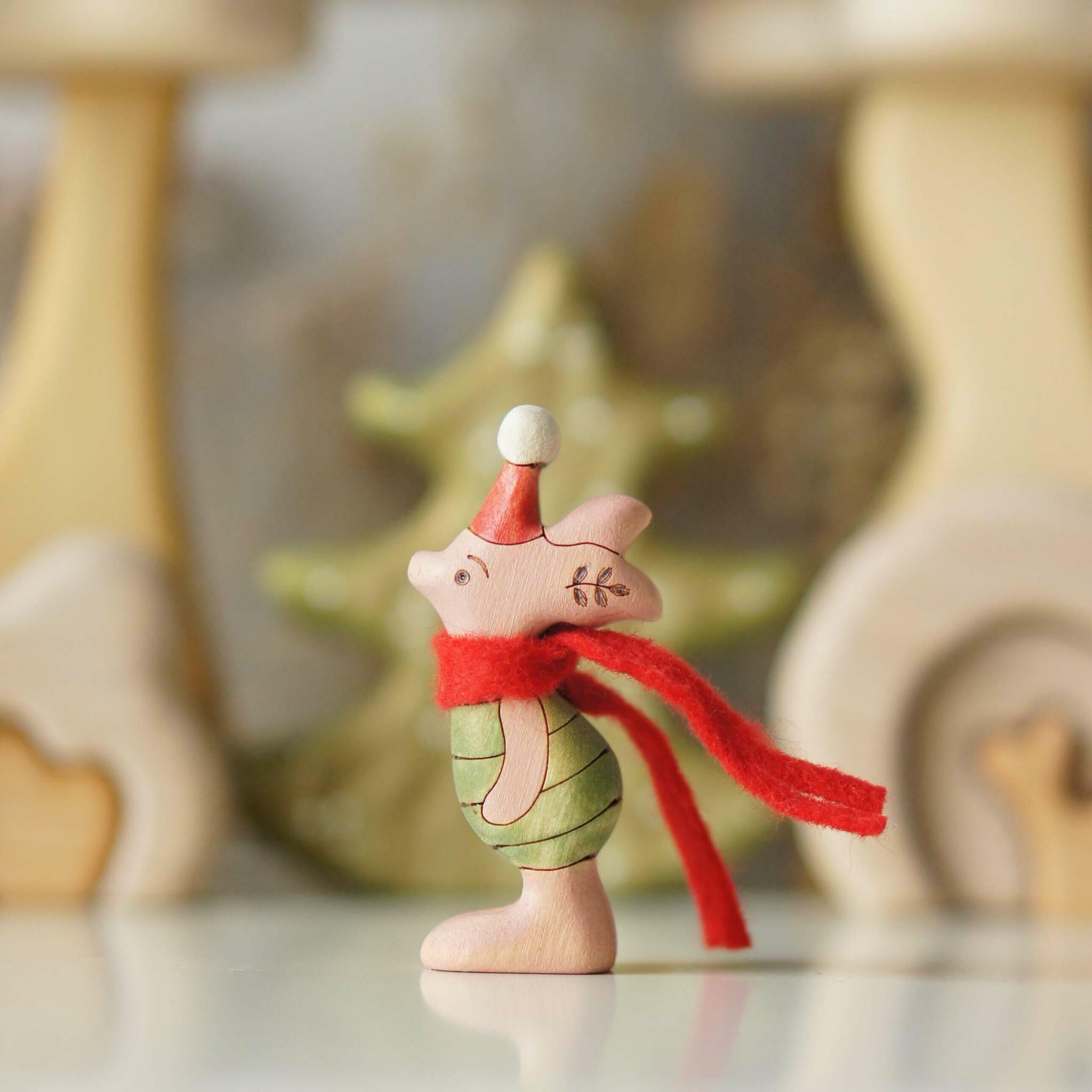 Christmas Pig in Red Scarf