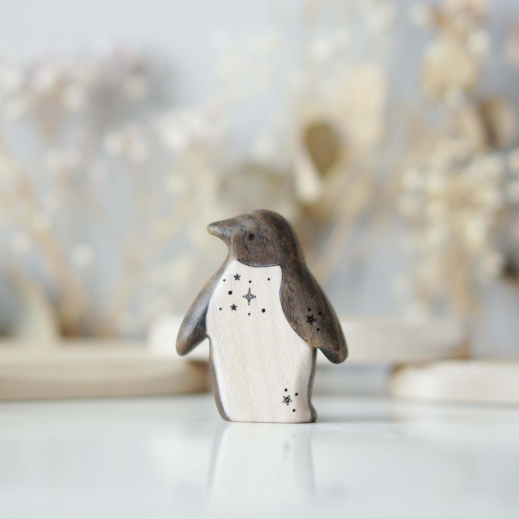 Wooden penguin mom toy painted (with sparkle)