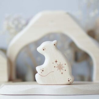 Wooden polar bear baby sitting toy (with sparkle)