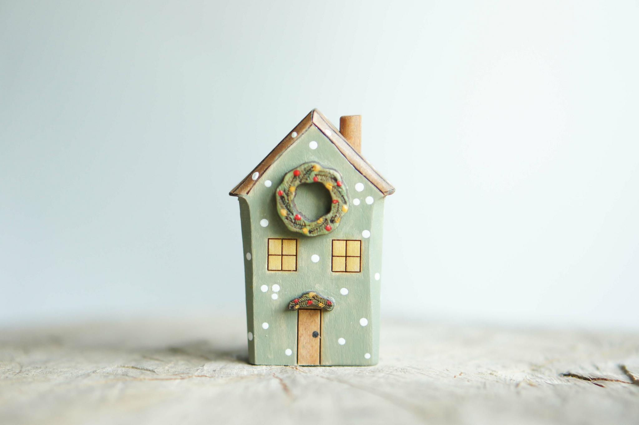 House wooden toy with snowflakes (painted blue)